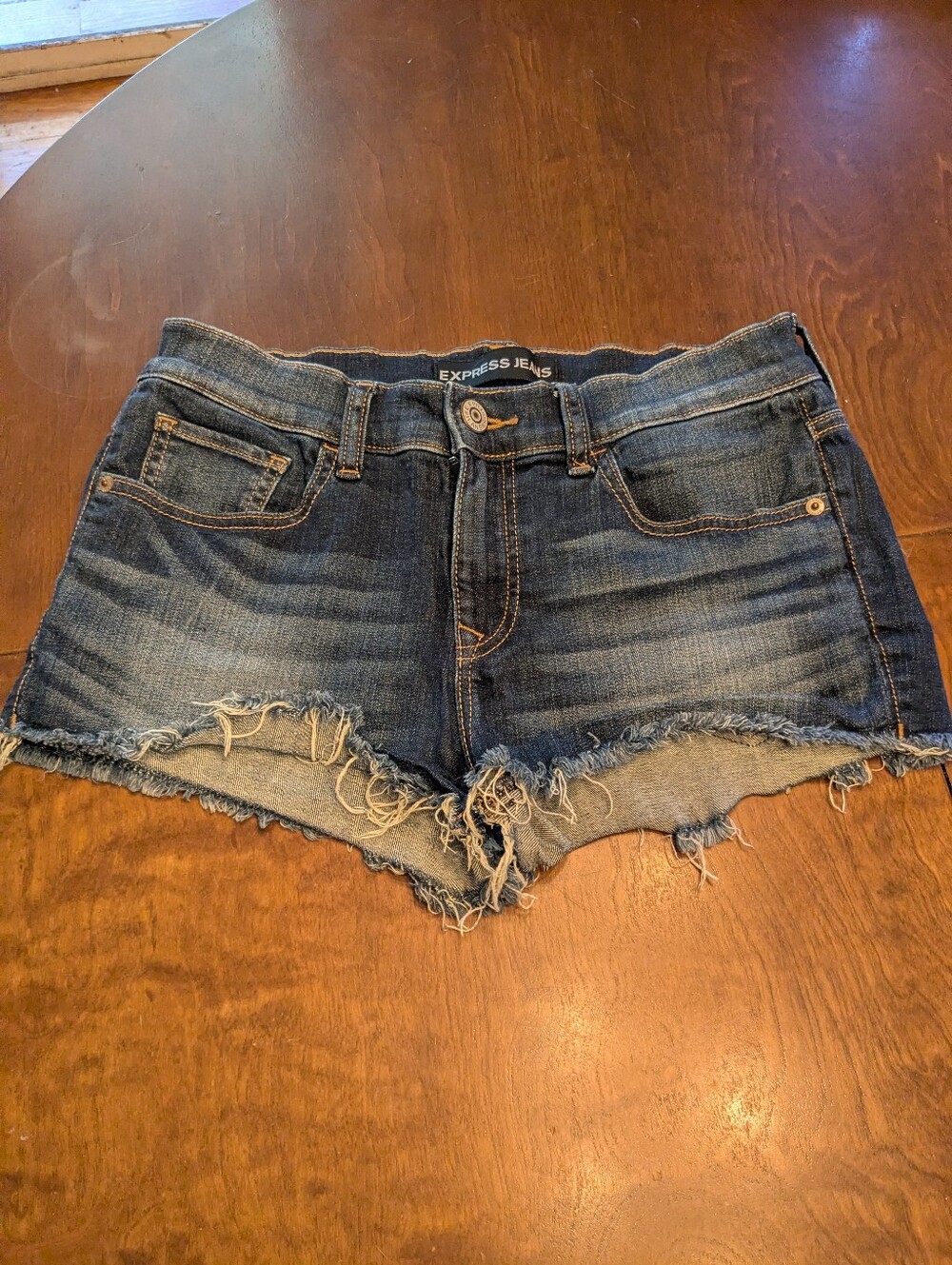 Express Jeans Size 6 Dark Wash Cutoff Denim Shorts Frayed Raw Hem